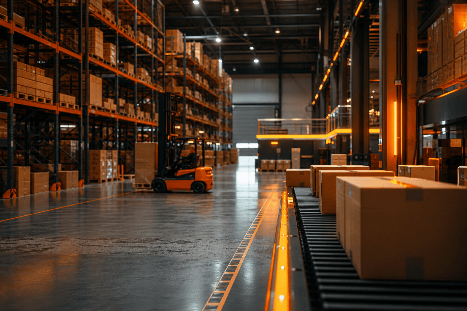 Modern ABS logistics warehouse with automated sorting and storage